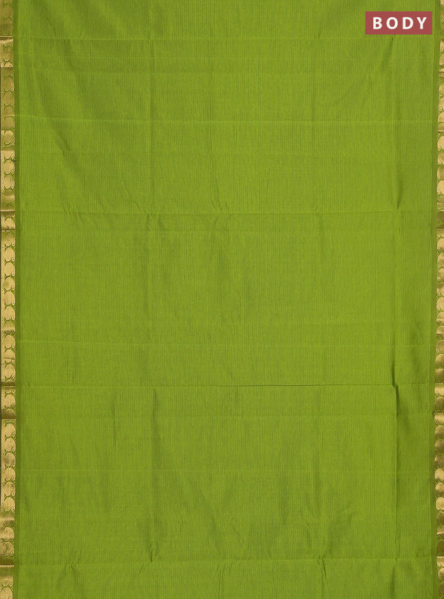 10 yards Poly cotton saree light green and purple with plain body and zari woven border