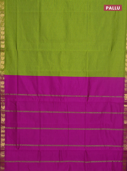 10 yards Poly cotton saree light green and purple with plain body and zari woven border