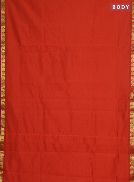 10 yards Poly cotton saree orange and green with plain body and zari woven border