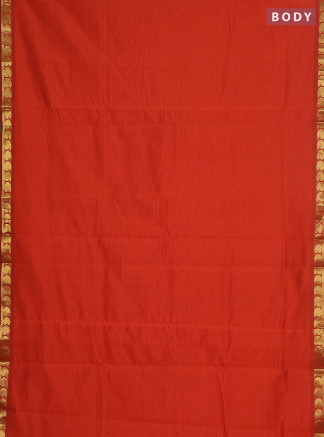 10 yards Poly cotton saree orange and green with plain body and zari woven border