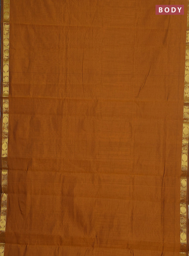 10 yards Poly cotton saree dark mustard and purple with plain body and zari woven border