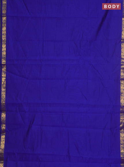 10 yards Poly cotton saree blue and maroon with plain body and zari woven border