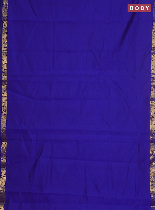 10 yards Poly cotton saree blue and maroon with plain body and zari woven border