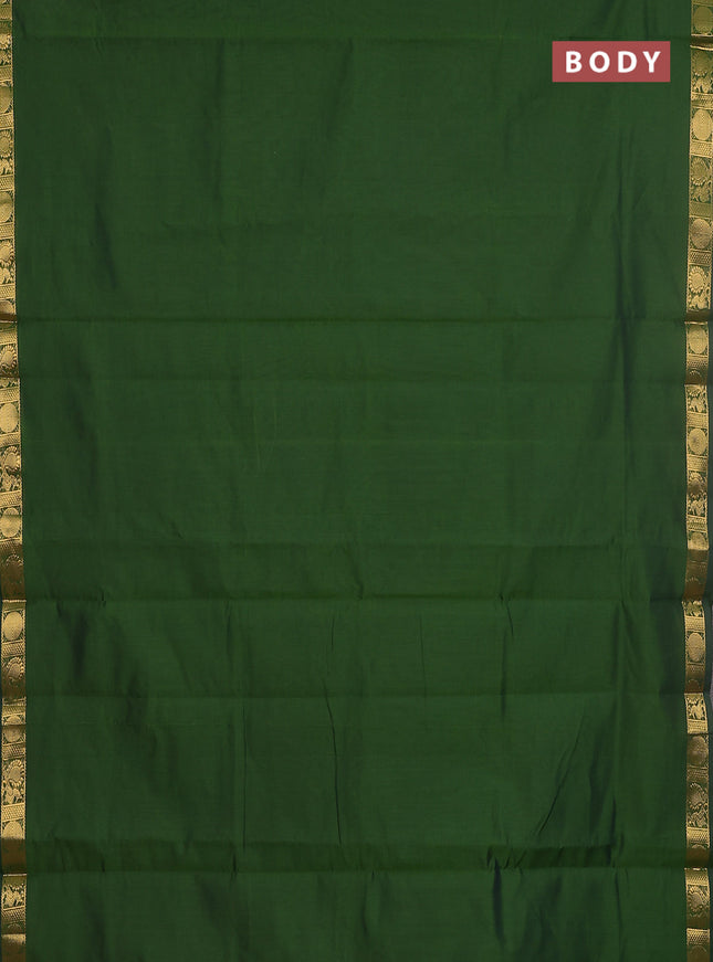 10 yards Poly cotton saree green and purple with plain body and zari woven border