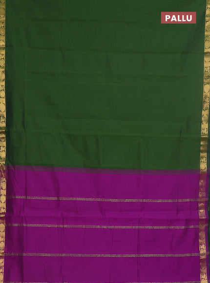 10 yards Poly cotton saree green and purple with plain body and zari woven border