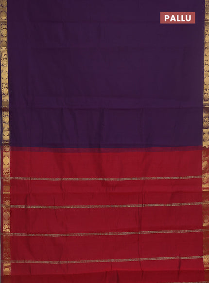 10 yards Poly cotton saree deep jamun and maroon with plain body and zari woven border