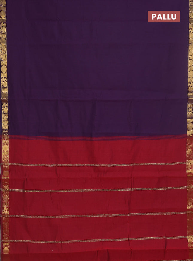 10 yards Poly cotton saree deep jamun and maroon with plain body and zari woven border