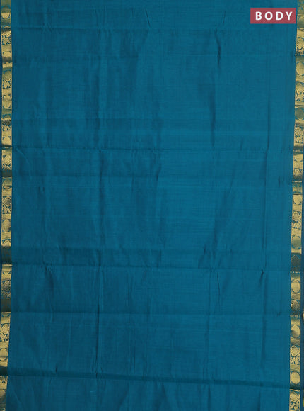 10 yards Poly cotton saree peacock green and purple with plain body and zari woven border