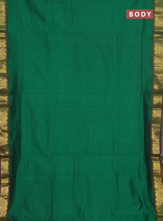 10 yards Poly cotton saree green and maroon with plain body and zari woven border