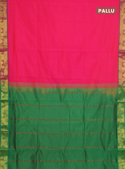 10 yards Poly cotton saree pink and green with plain body and zari woven border