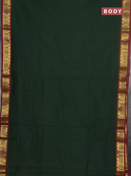 10 yards Poly cotton saree sap green and red with plain body and zari woven border