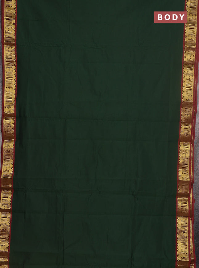 10 yards Poly cotton saree sap green and red with plain body and zari woven border
