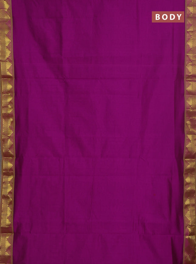 10 yards Poly cotton saree purple and light green with plain body and zari woven border