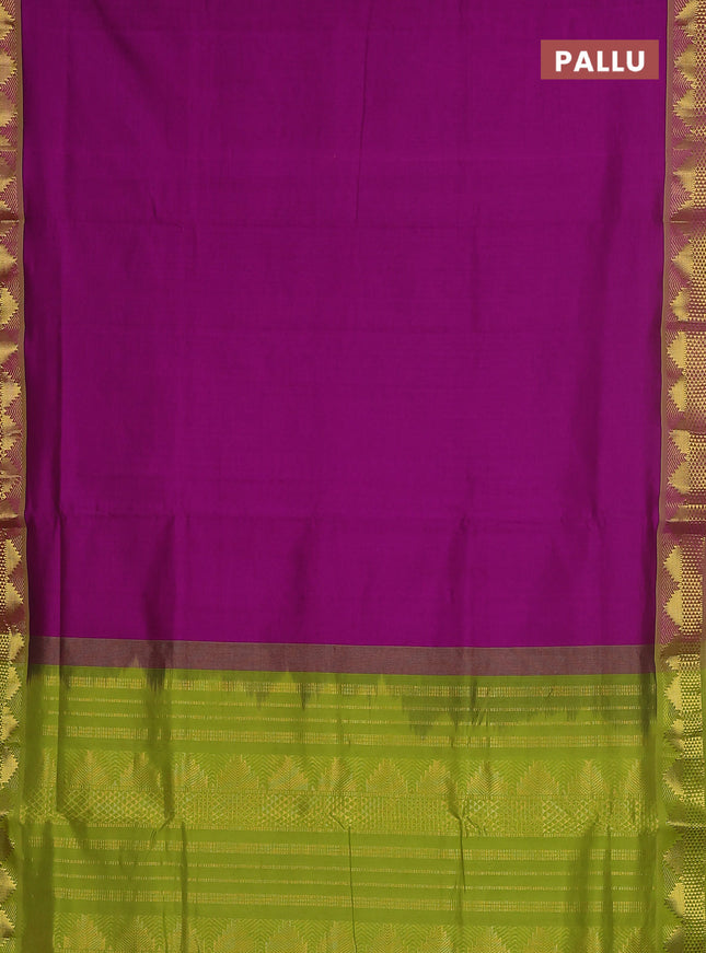 10 yards Poly cotton saree purple and light green with plain body and zari woven border