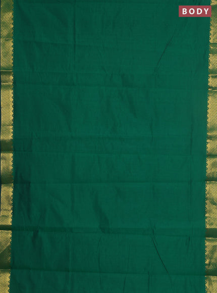 10 yards Poly cotton saree green and magenta pink with plain body and zari woven border