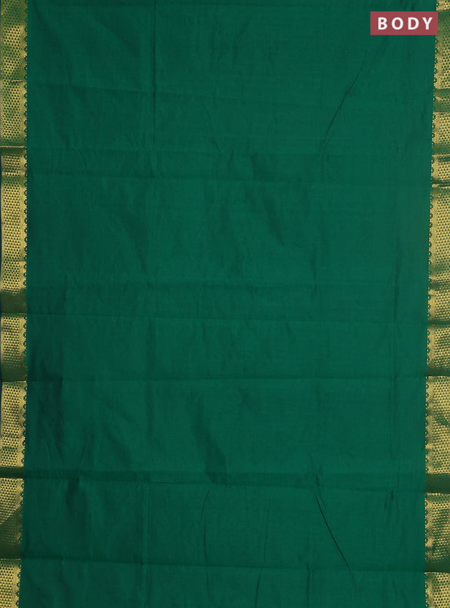 10 yards Poly cotton saree green and magenta pink with plain body and zari woven border