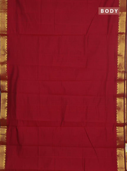 10 yards Poly cotton saree maroon and mehendi green with plain body and zari woven border