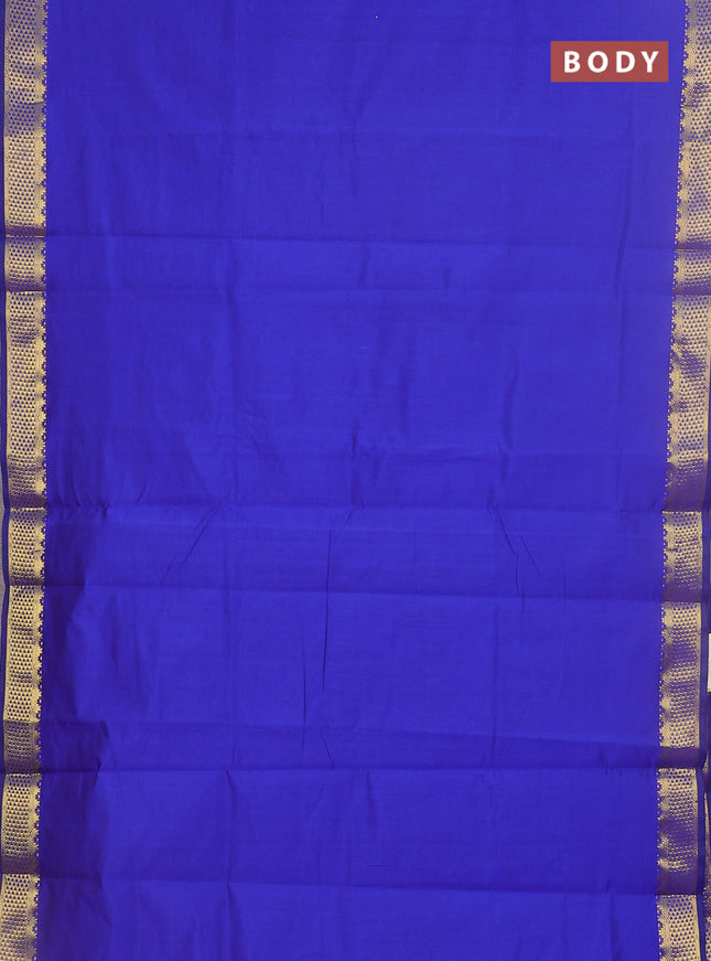 10 yards Poly cotton saree blue and teal green with plain body and zari woven border