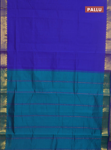 10 yards Poly cotton saree blue and teal green with plain body and zari woven border