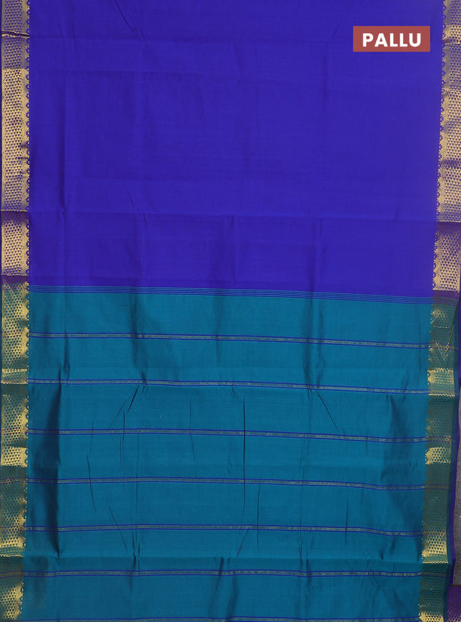 10 yards Poly cotton saree blue and teal green with plain body and zari woven border