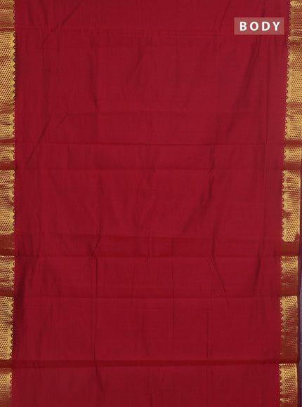 10 yards Poly cotton saree maroon and blue with plain body and zari woven border