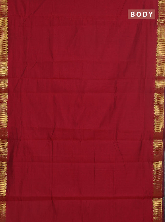 10 yards Poly cotton saree maroon and blue with plain body and zari woven border