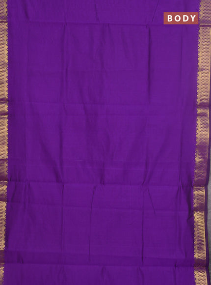 10 yards Poly cotton saree violet and light green with plain body and zari woven border