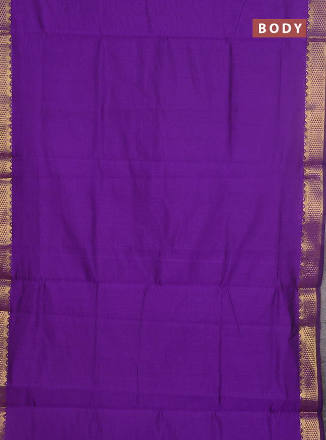 10 yards Poly cotton saree violet and light green with plain body and zari woven border