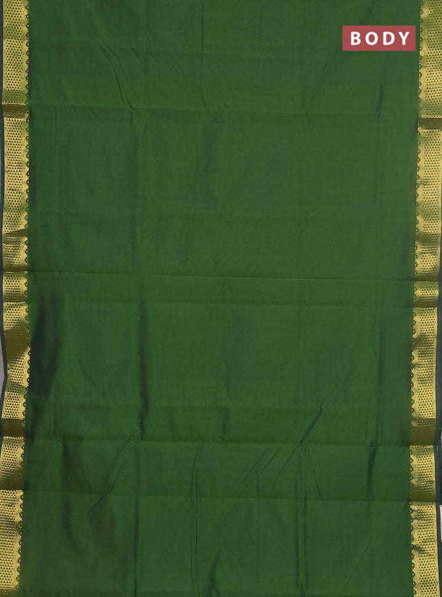 10 yards Poly cotton saree sap green and maroon with plain body and zari woven border