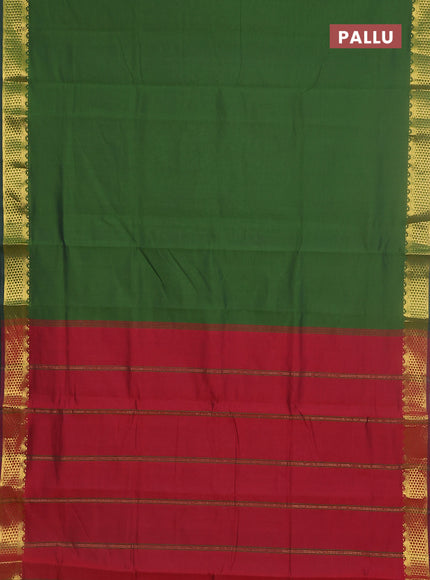 10 yards Poly cotton saree sap green and maroon with plain body and zari woven border