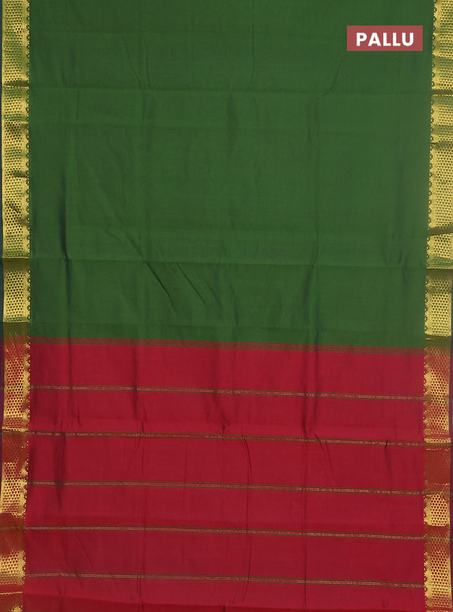 10 yards Poly cotton saree sap green and maroon with plain body and zari woven border