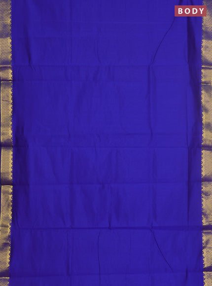 10 yards Poly cotton saree blue and mehendi green with plain body and zari woven border