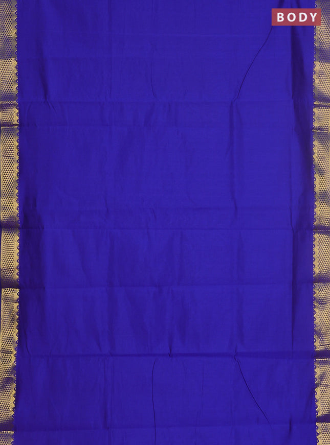 10 yards Poly cotton saree blue and mehendi green with plain body and zari woven border