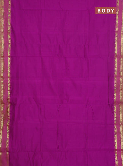 10 yards Poly cotton saree purple and light green with plain body and rettapet zari woven border
