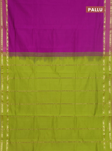 10 yards Poly cotton saree purple and light green with plain body and rettapet zari woven border