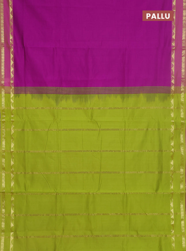10 yards Poly cotton saree purple and light green with plain body and rettapet zari woven border