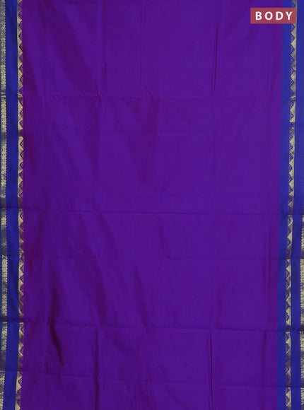 10 yards Poly cotton saree dual shade of blue and green with plain body and rettapet zari woven border