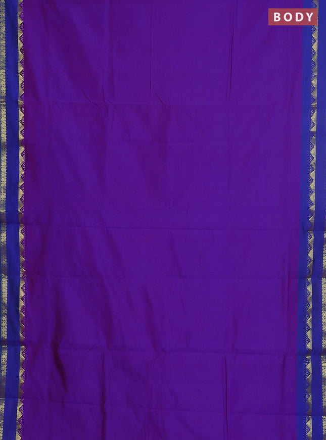 10 yards Poly cotton saree dual shade of blue and green with plain body and rettapet zari woven border