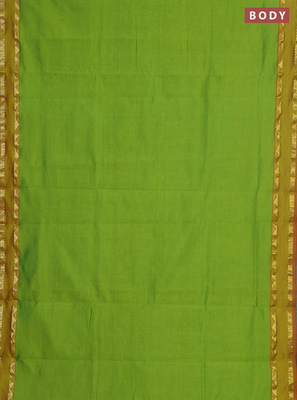 10 yards Poly cotton saree light green and red with plain body and rettapet zari woven border