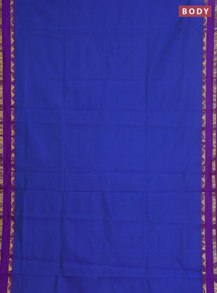 10 yards Poly cotton saree dual shade of bluish green and red with plain body and rettapet zari woven border