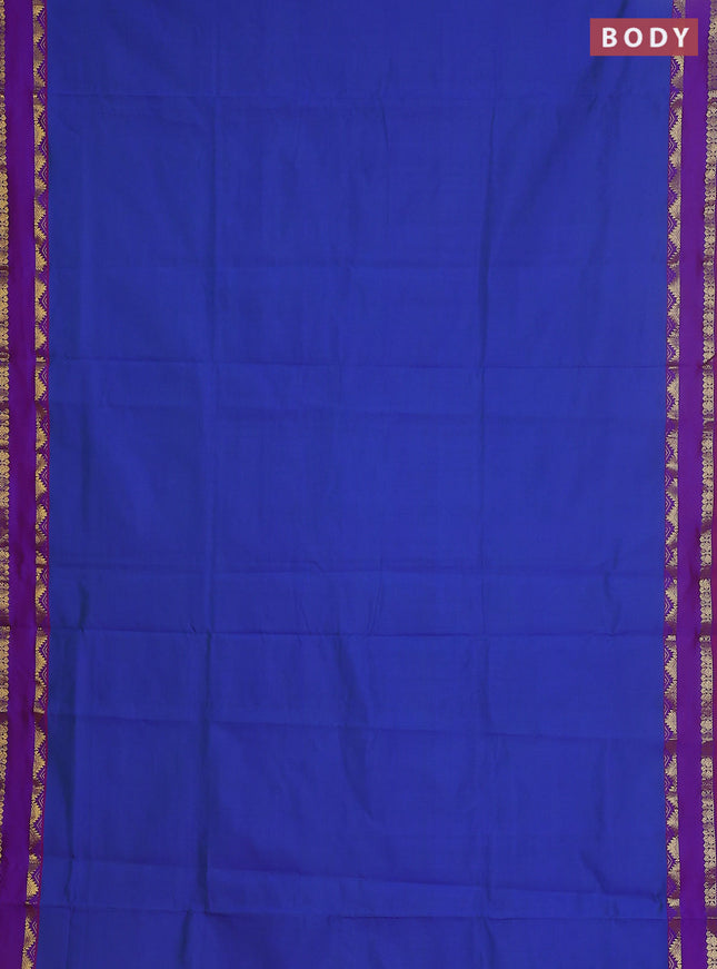 10 yards Poly cotton saree dual shade of bluish green and red with plain body and rettapet zari woven border