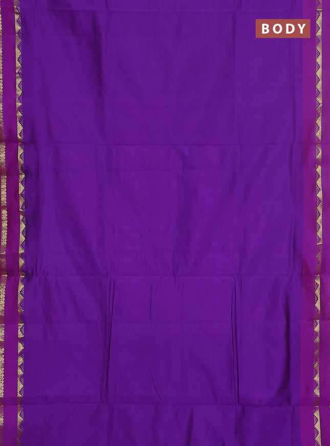 10 yards Poly cotton saree violet and maroon with plain body and rettapet zari woven border