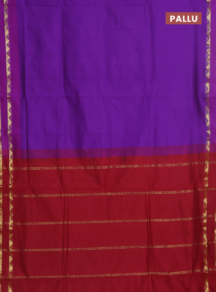 10 yards Poly cotton saree violet and maroon with plain body and rettapet zari woven border