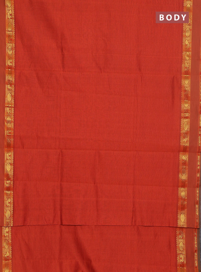 10 yards Poly cotton saree orange and violet with plain body and rettapet zari woven border