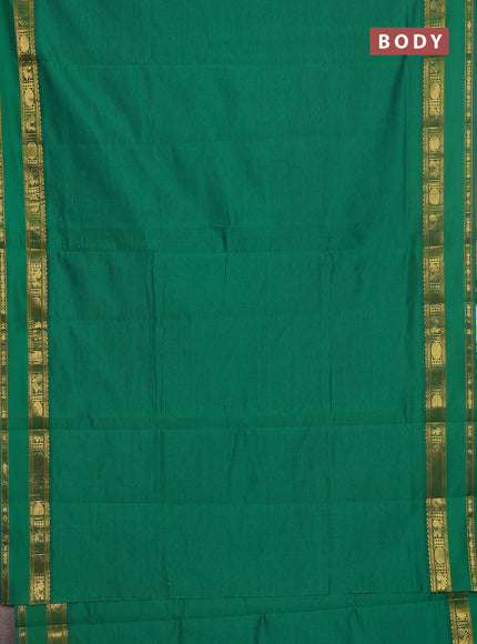 10 yards Poly cotton saree green and maroon with plain body and rettapet zari woven border