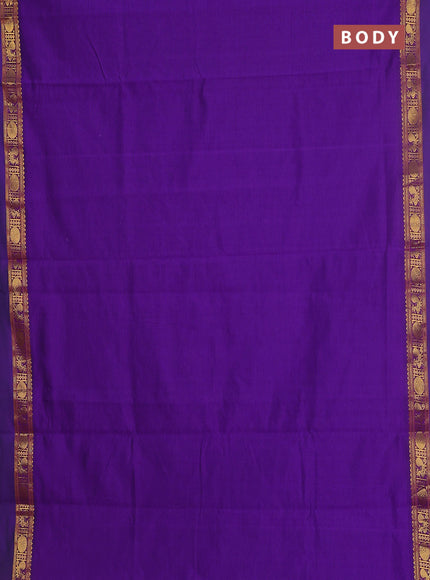 10 yards Poly cotton saree violet and dark mustard with plain body and rettapet zari woven border