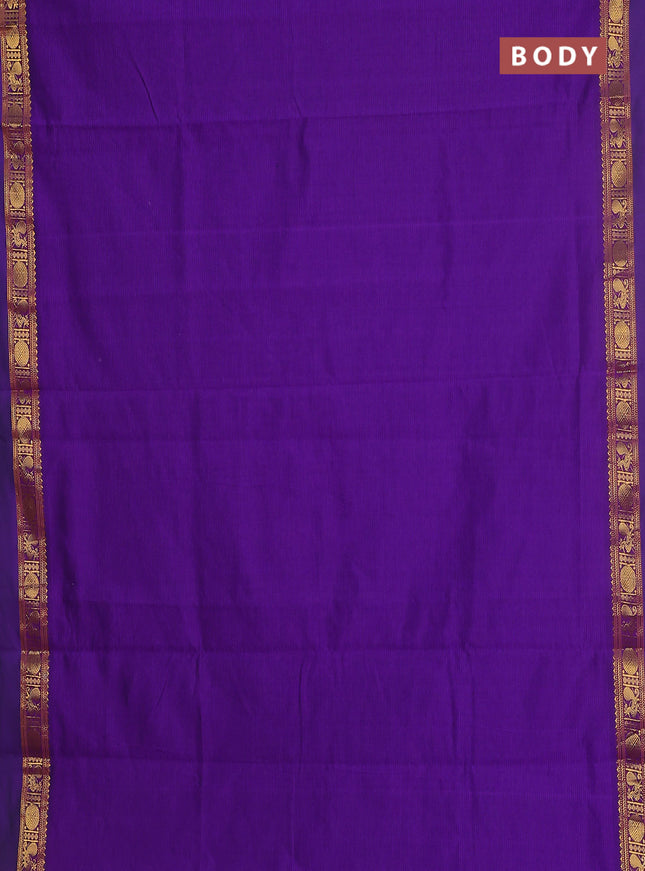 10 yards Poly cotton saree violet and dark mustard with plain body and rettapet zari woven border