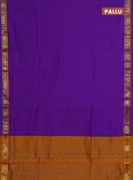 10 yards Poly cotton saree violet and dark mustard with plain body and rettapet zari woven border
