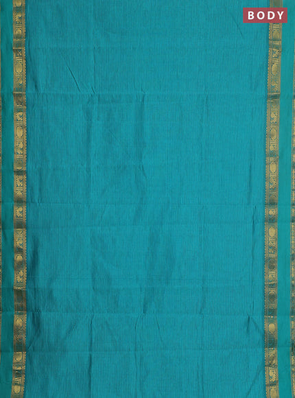 10 yards Poly cotton saree teal green and maroon with plain body and rettapet zari woven border