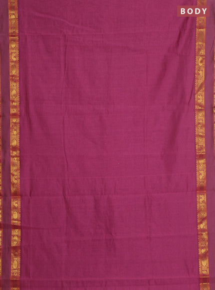 10 yards Poly cotton saree mauve pink and blue with plain body and rettapet zari woven border